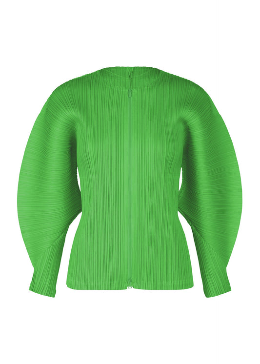 A product shot of the PLEATS PLEASE ISSEY MIYAKE MONTHLY COLORS APRIL jacket in green (62).