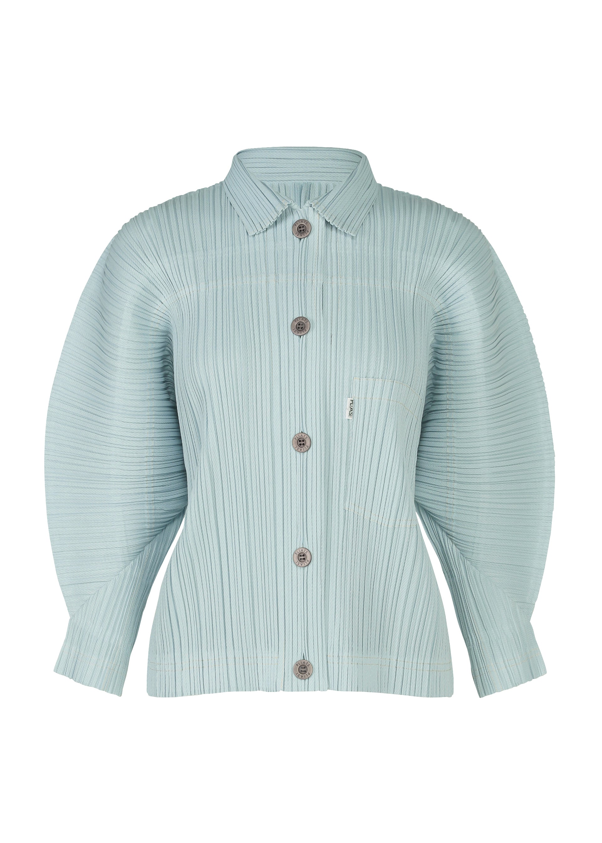 COTTON DENIM Rounded Long-Sleeved Jacket Light Blue – The official