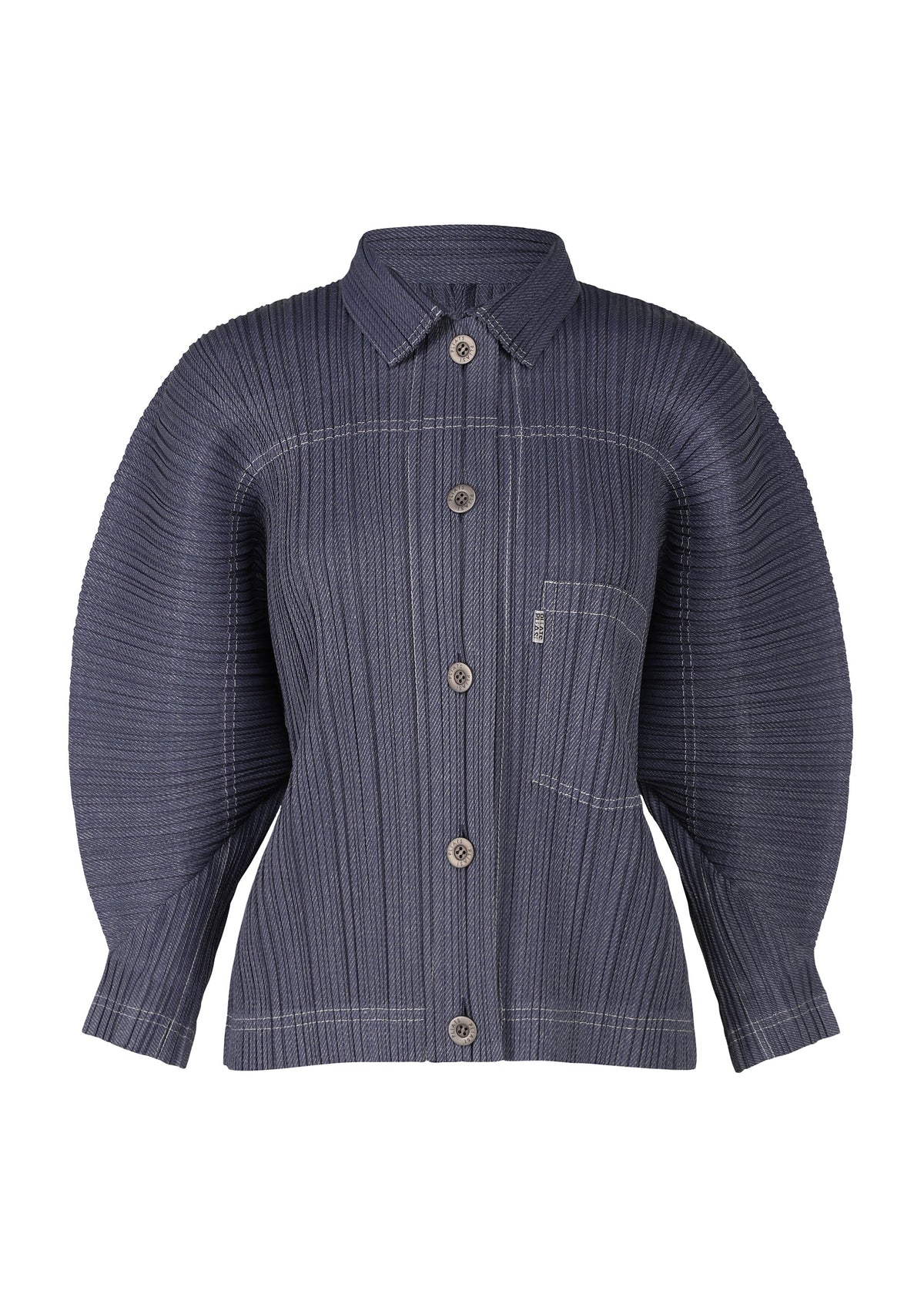 COTTON DENIM Rounded Long-Sleeved Jacket Navy – The official ISSEY 