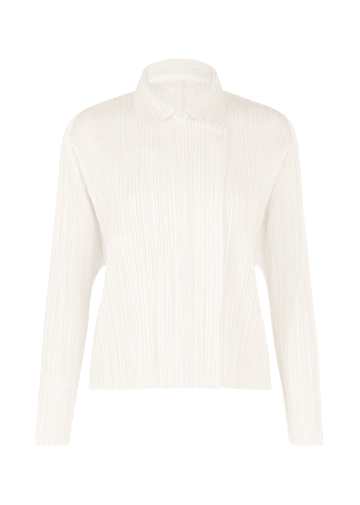 A product shot of the PLEATS PLEASE ISSEY MIYAKE MONTHLY COLORS FEBRUARY jacket in white (01).