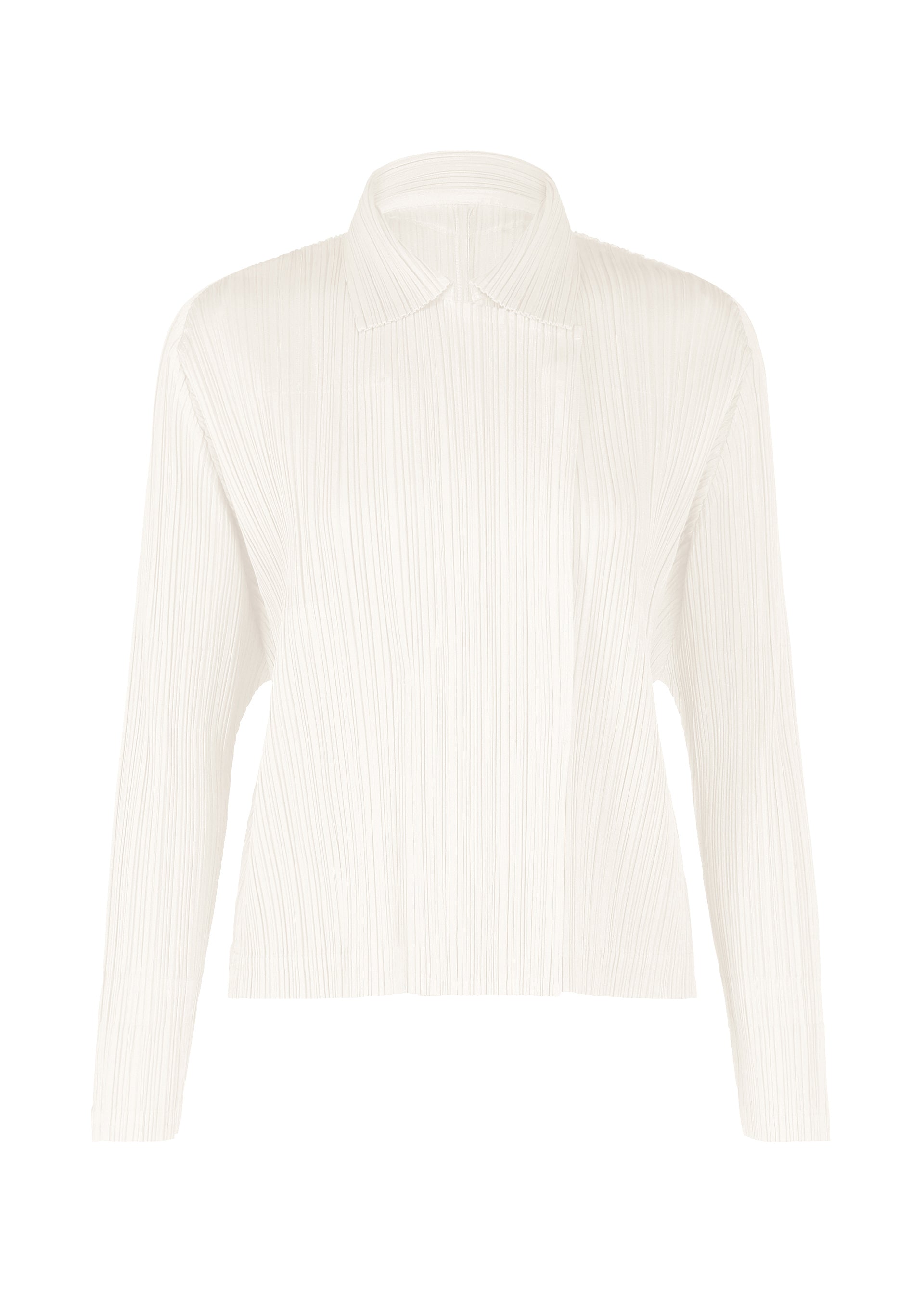 A product shot of the PLEATS PLEASE ISSEY MIYAKE MONTHLY COLORS FEBRUARY jacket in white (01).
