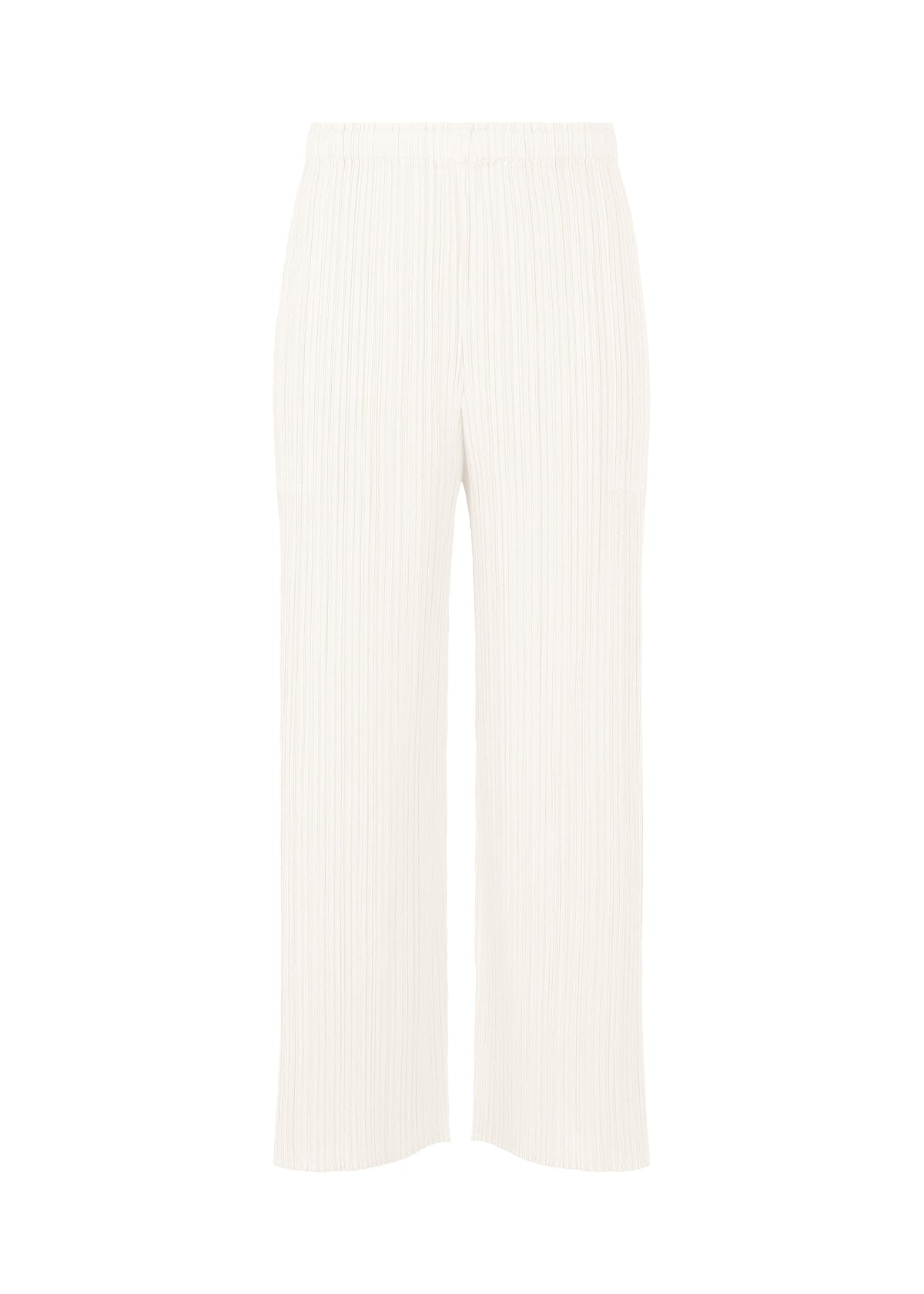 A product shot of the PLEATS PLEASE ISSEY MIYAKE MONTHLY COLORS FEBRUARY trousers in white (01).