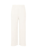 A product shot of the PLEATS PLEASE ISSEY MIYAKE MONTHLY COLORS FEBRUARY trousers in white (01).