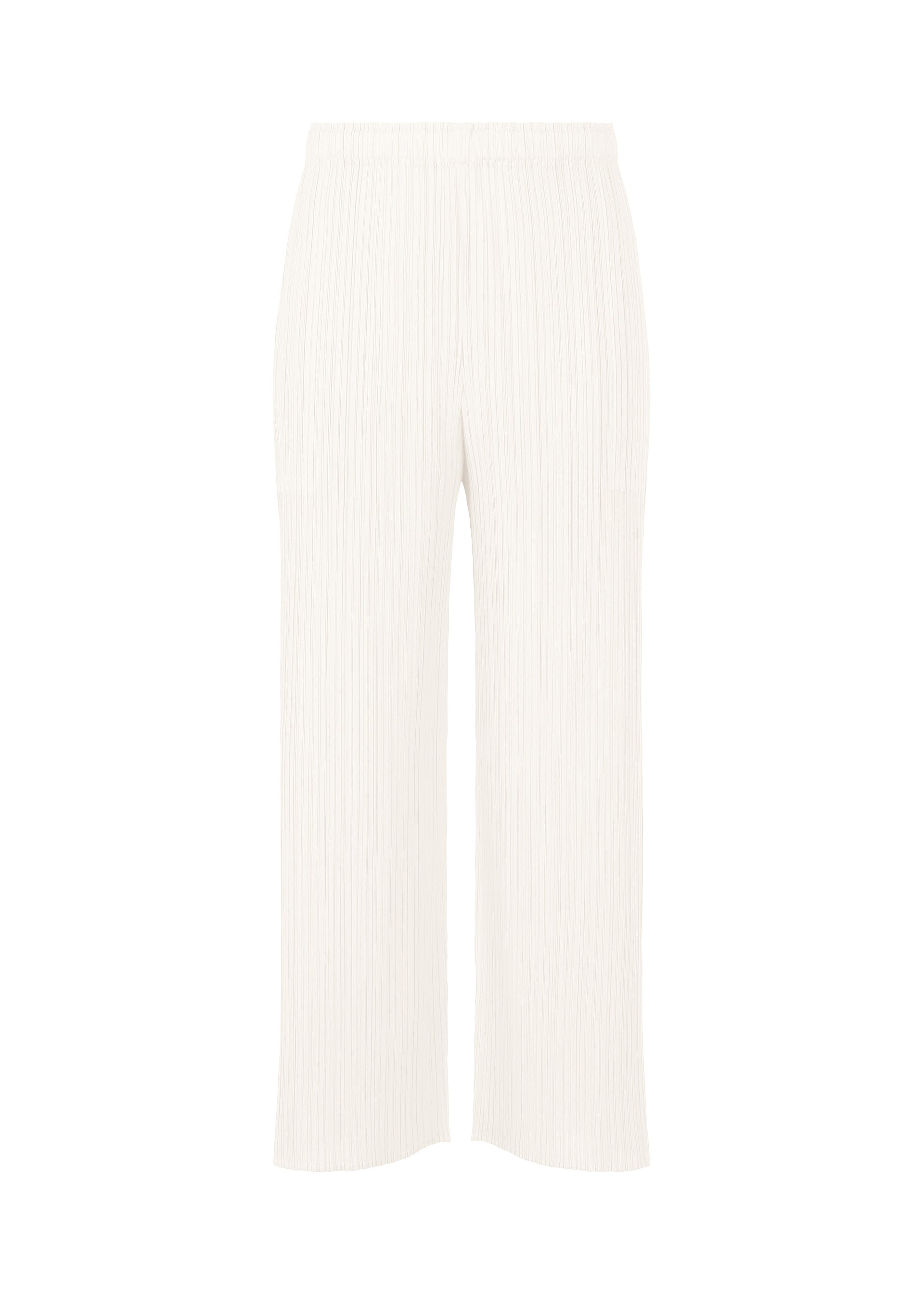 A product shot of the PLEATS PLEASE ISSEY MIYAKE MONTHLY COLORS FEBRUARY trousers in white (01).