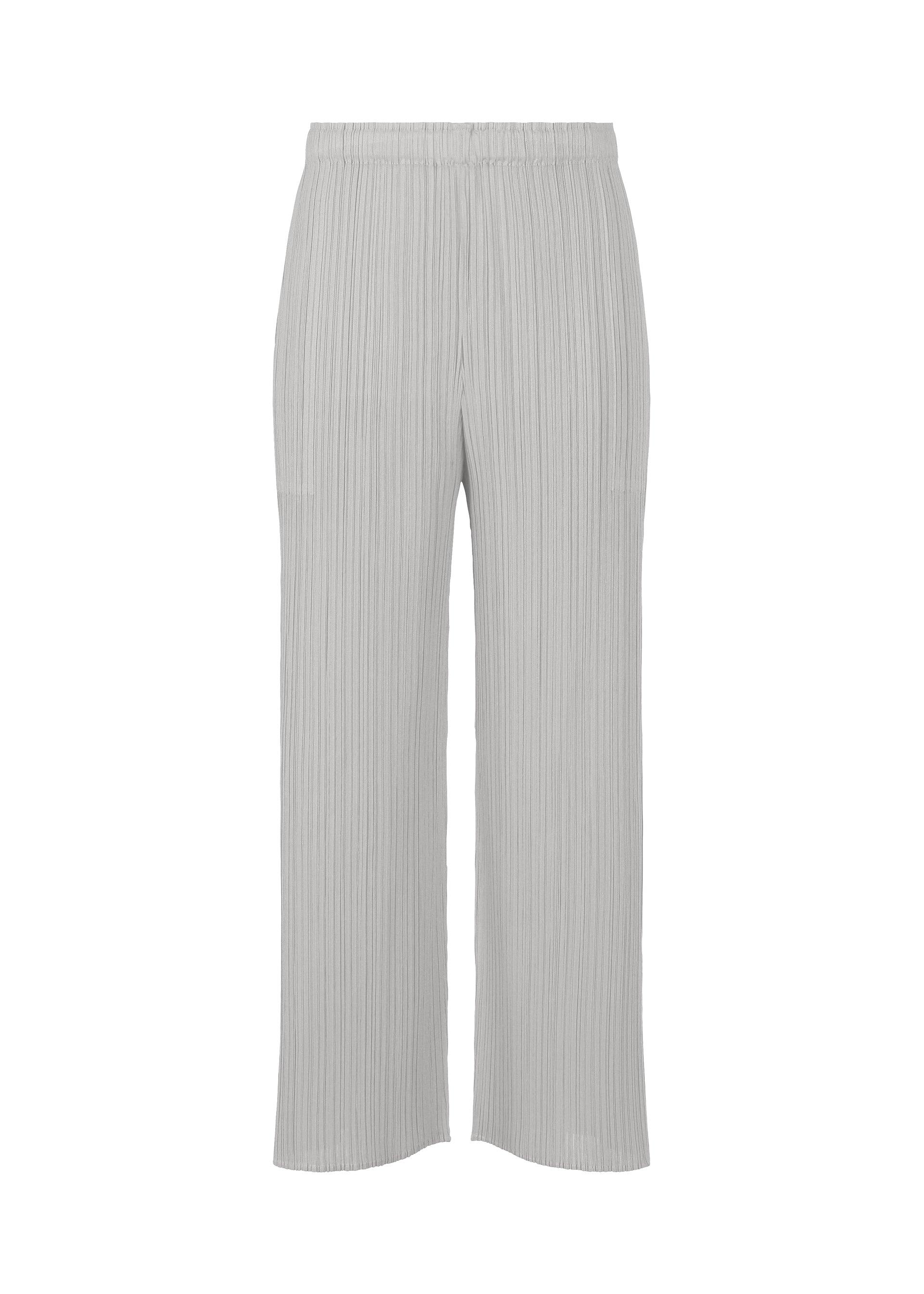A product shot of the PLEATS PLEASE ISSEY MIYAKE MONTHLY COLORS FEBRUARY trousers in light grey (10).