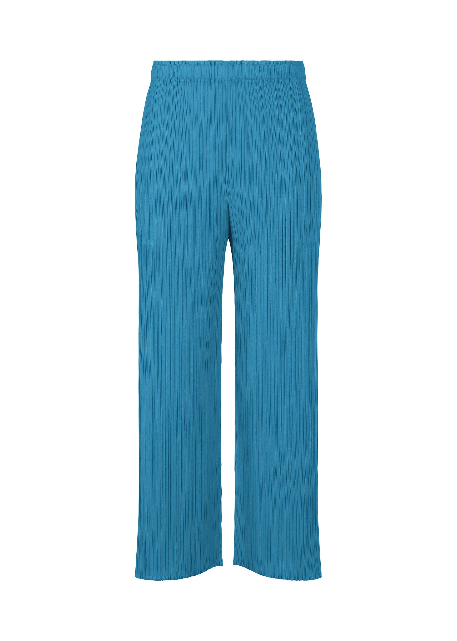 A product shot of the PLEATS PLEASE ISSEY MIYAKE MONTHLY COLORS FEBRUARY trousers in deep blue (76).