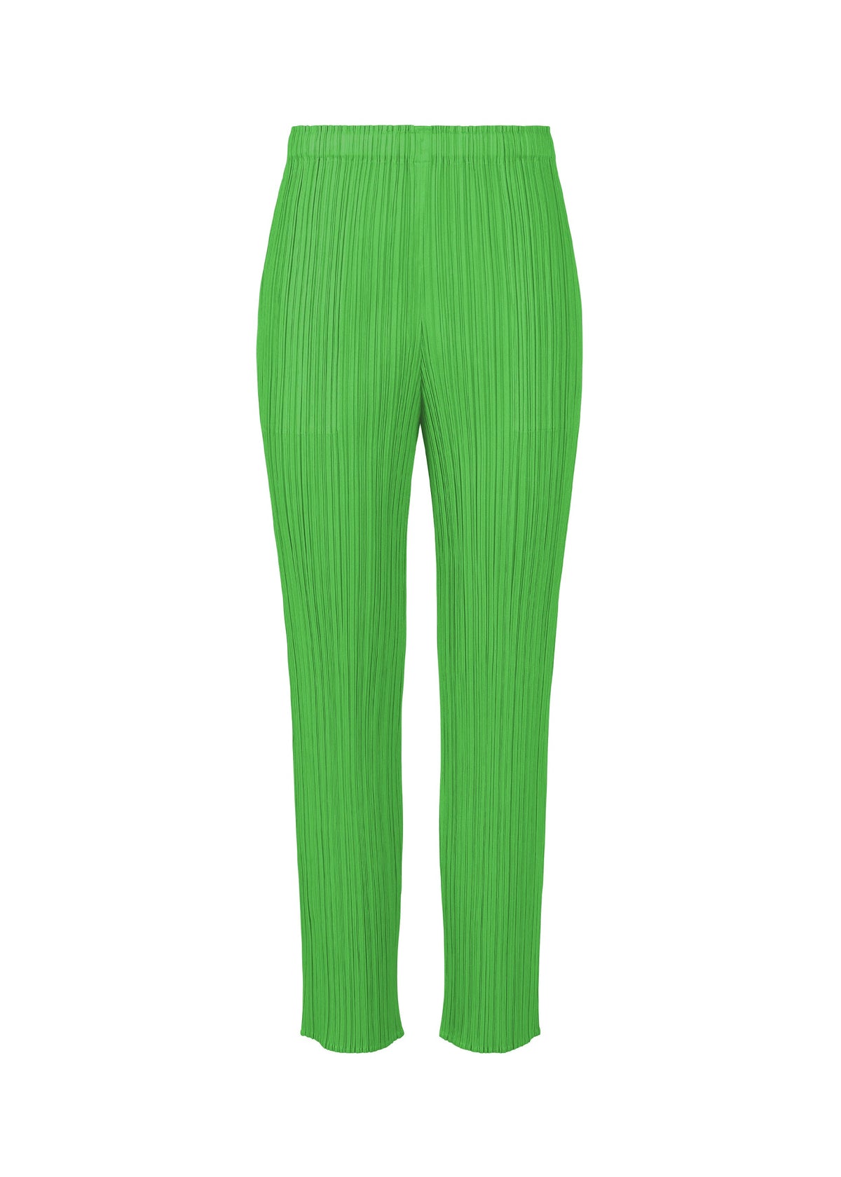 A product shot of the PLEATS PLEASE ISSEY MIYAKE MONTHLY COLORS APRIL trousers in green (62).