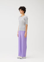 A model wears the PLEATS PLEASE ISSEY MIYAKE MONTHLY COLORS APRIL trousers.