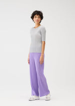 A model wears the PLEATS PLEASE ISSEY MIYAKE MONTHLY COLORS APRIL trousers.