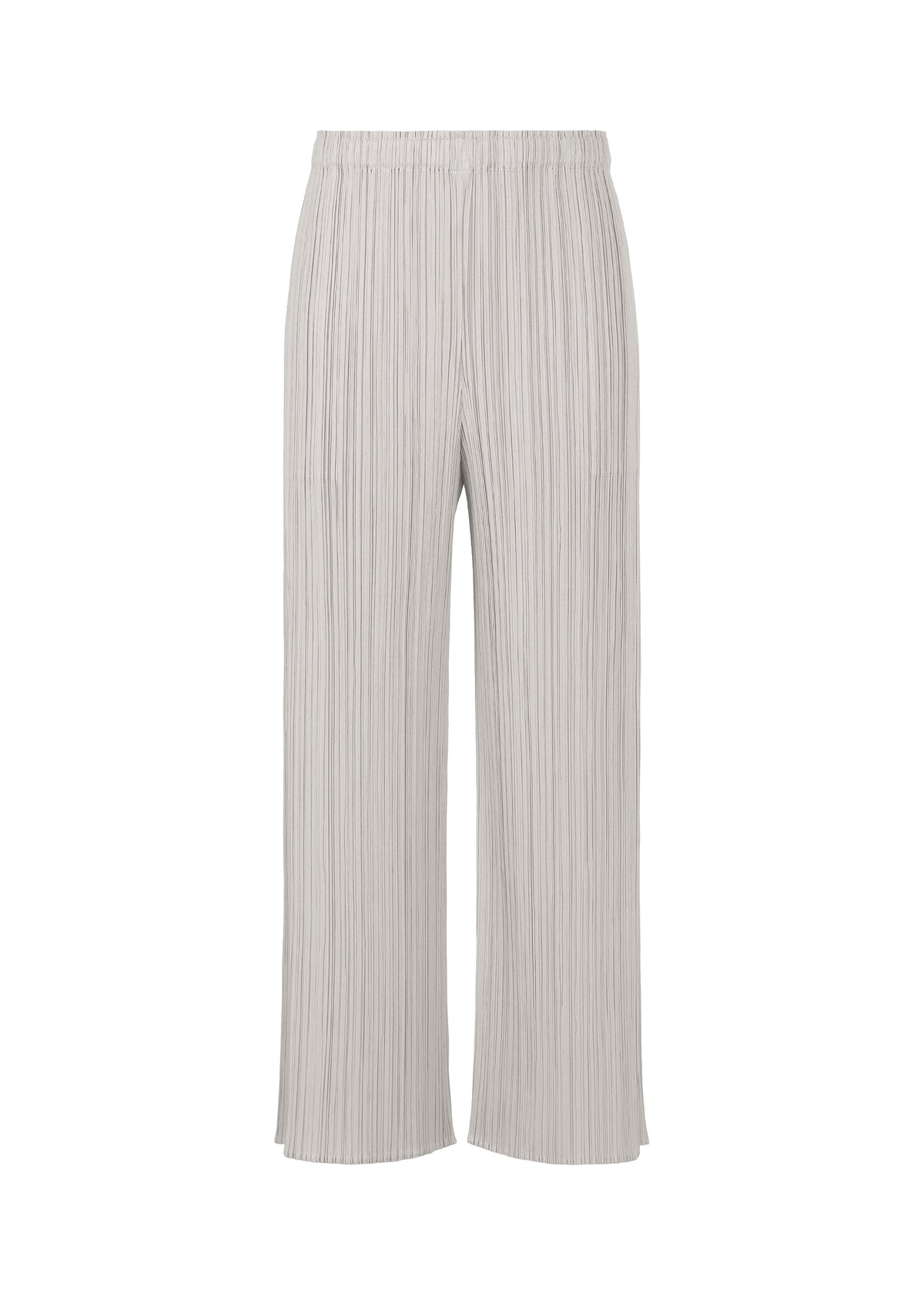 A product shot of the PLEATS PLEASE ISSEY MIYAKE MONTHLY COLORS APRIL trousers in cool grey (11).