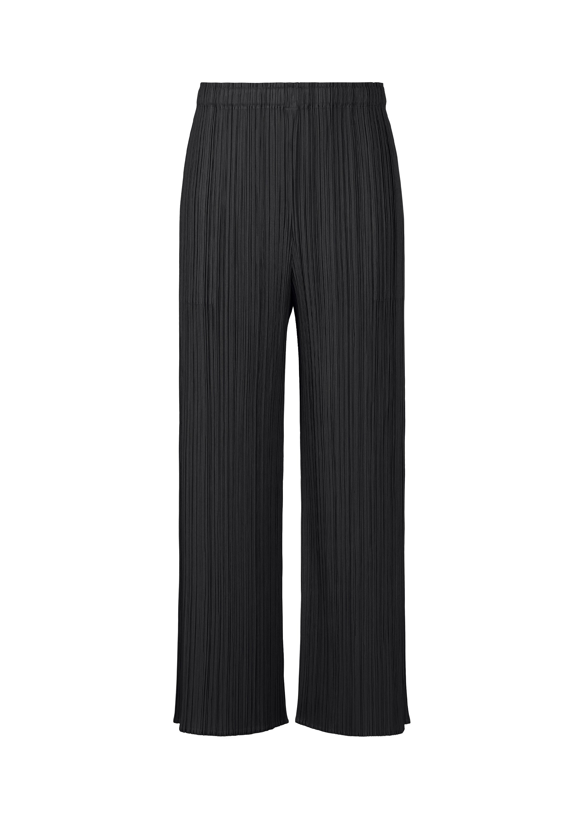 A product shot of the PLEATS PLEASE ISSEY MIYAKE MONTHLY COLORS APRIL trousers in black (15).