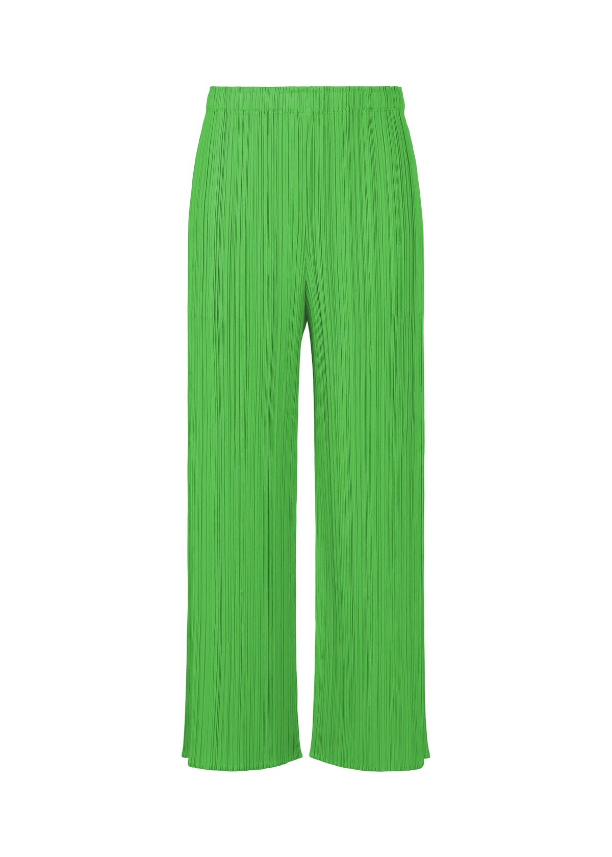 A product shot of the PLEATS PLEASE ISSEY MIYAKE MONTHLY COLORS APRIL trousers in green (62).