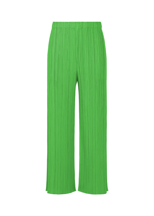 A product shot of the PLEATS PLEASE ISSEY MIYAKE MONTHLY COLORS APRIL trousers in green (62).
