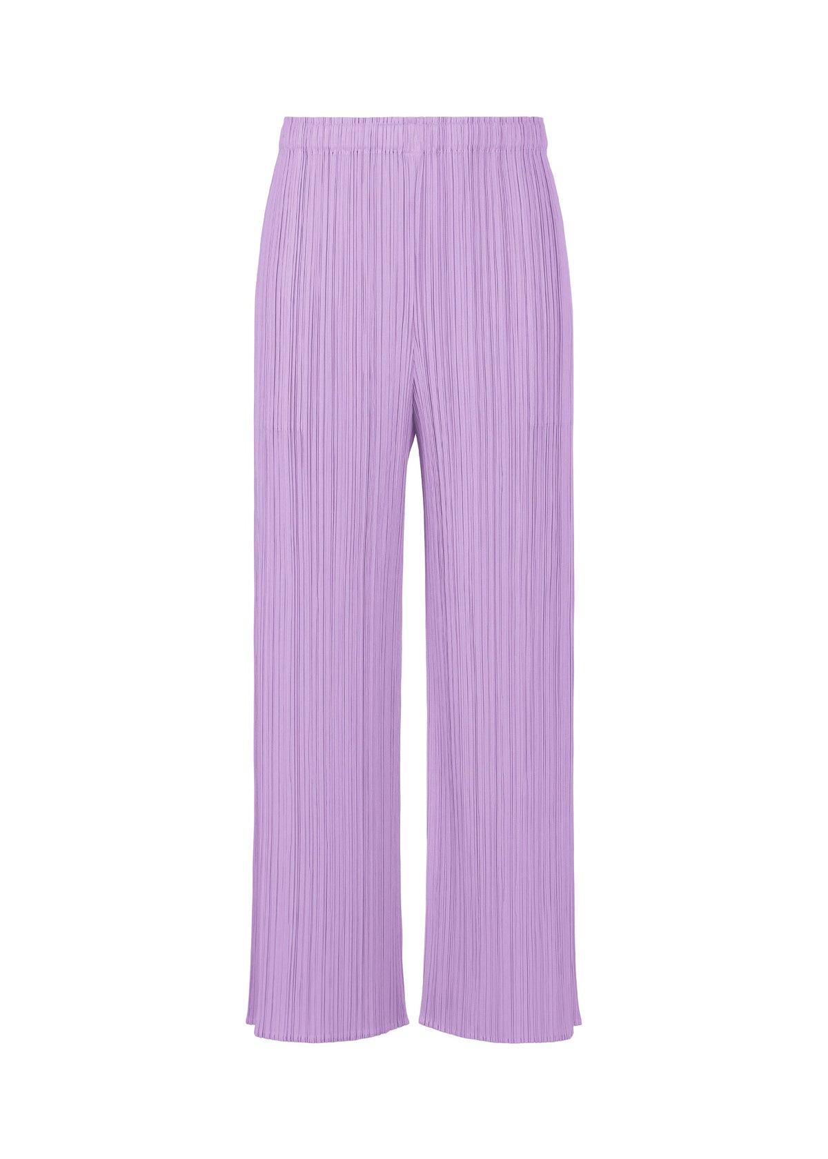 A product shot of the PLEATS PLEASE ISSEY MIYAKE MONTHLY COLORS APRIL trousers in light purple (80).