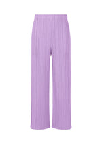 A product shot of the PLEATS PLEASE ISSEY MIYAKE MONTHLY COLORS APRIL trousers in light purple (80).