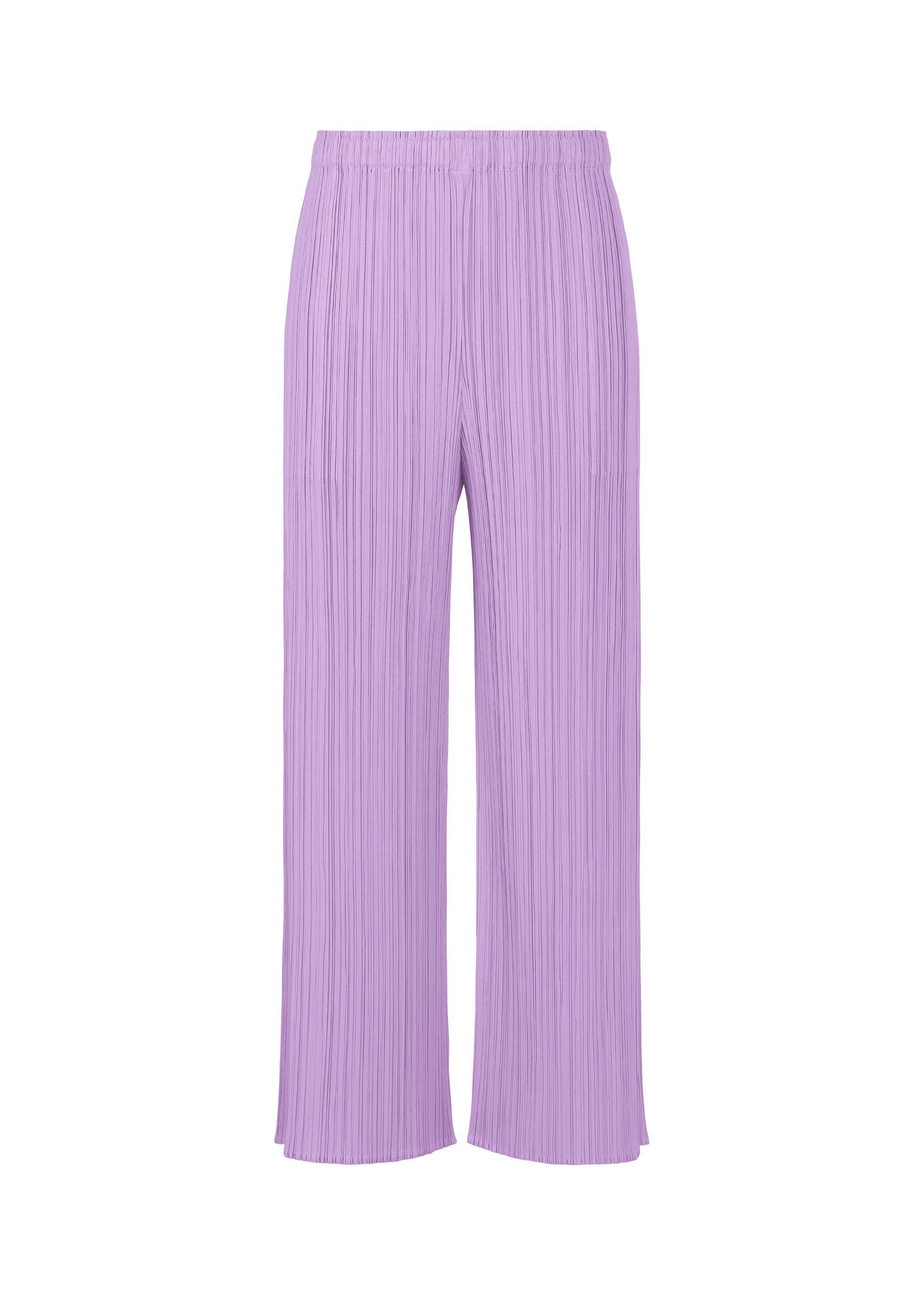 A product shot of the PLEATS PLEASE ISSEY MIYAKE MONTHLY COLORS APRIL trousers in light purple (80).