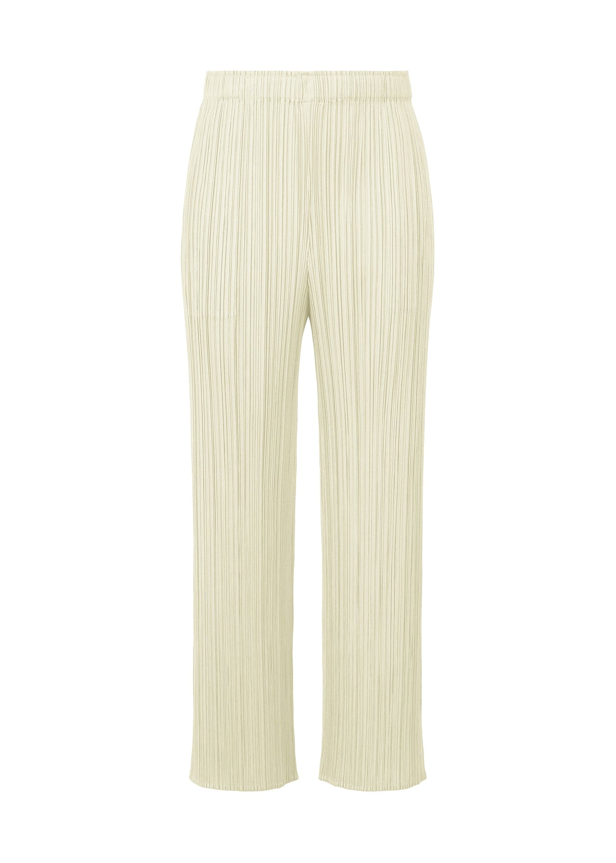 A product shot of the PLEATS PLEASE ISSEY MIYAKE MONTHLY COLORS MAY trousers in ivory (03).