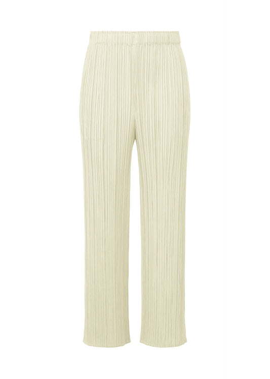A product shot of the PLEATS PLEASE ISSEY MIYAKE MONTHLY COLORS MAY trousers in ivory (03).