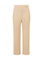 A product shot of the PLEATS PLEASE ISSEY MIYAKE MONTHLY COLORS MAY trousers in sand beige (43).