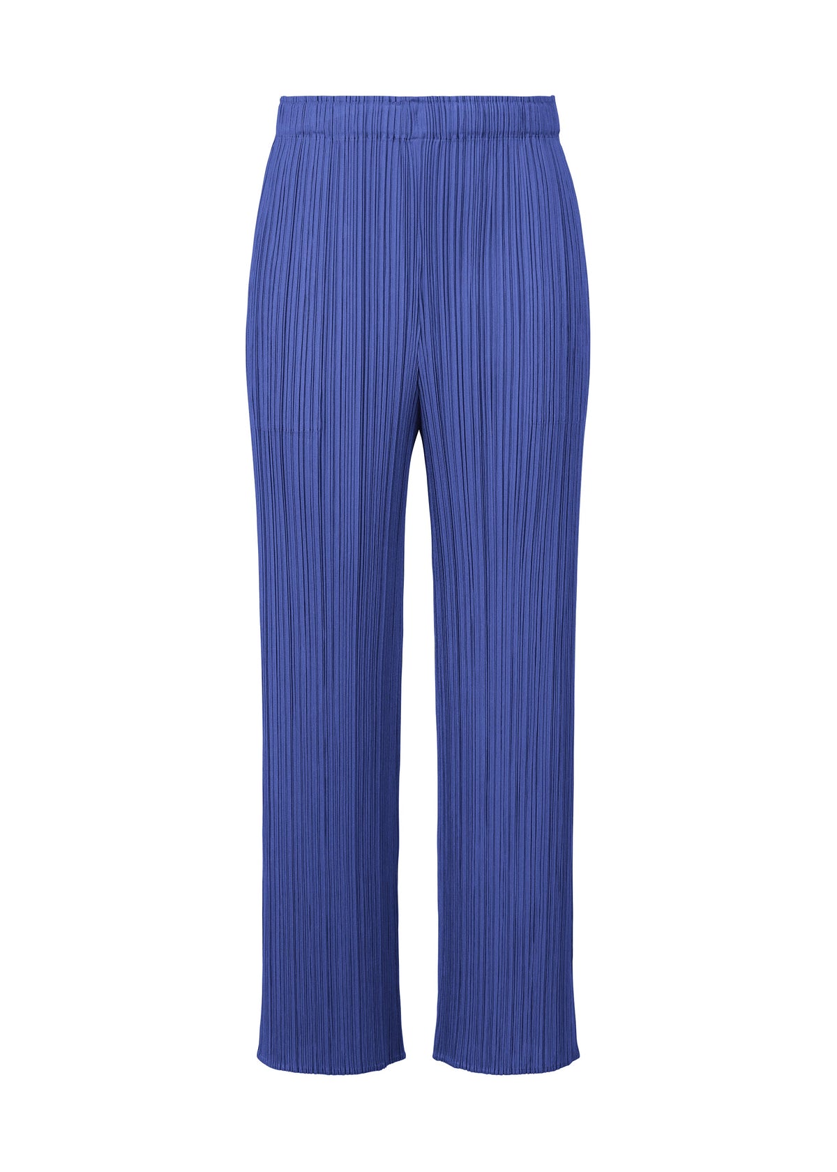 A product shot of the PLEATS PLEASE ISSEY MIYAKE MONTHLY COLORS MAY trousers in blue (72).
