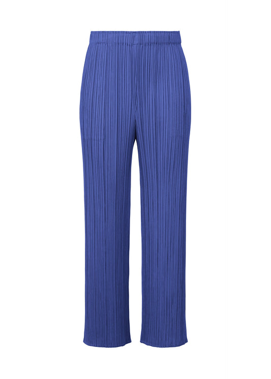 A product shot of the PLEATS PLEASE ISSEY MIYAKE MONTHLY COLORS MAY trousers in blue (72).