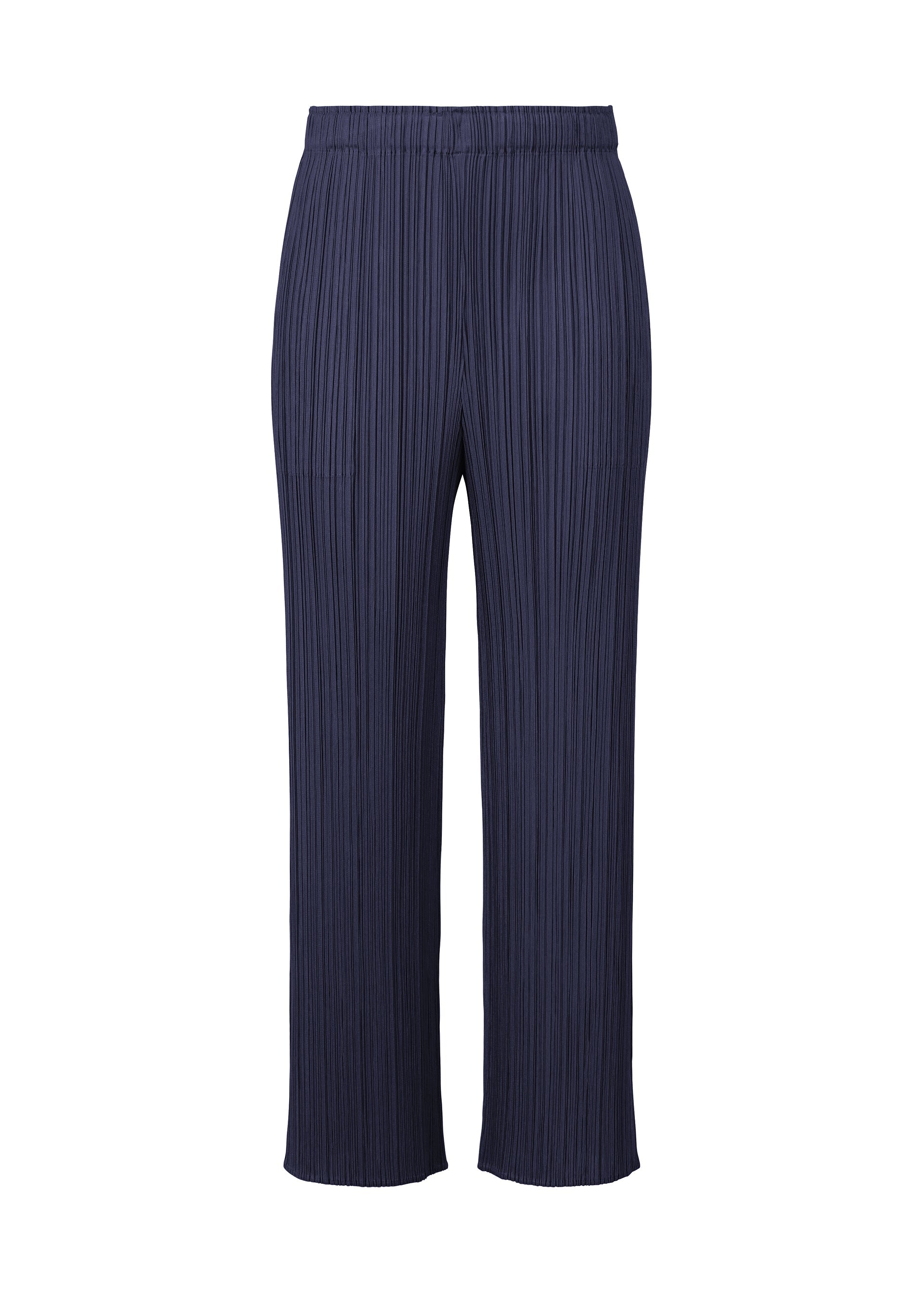 A product shot of the PLEATS PLEASE ISSEY MIYAKE MONTHLY COLORS MAY trousers in navy (75).