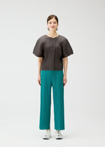A model wears the PLEATS PLEASE ISSEY MIYAKE MONTHLY COLORS : JUNE monthly-colors-june-trousers-charcoal-1.