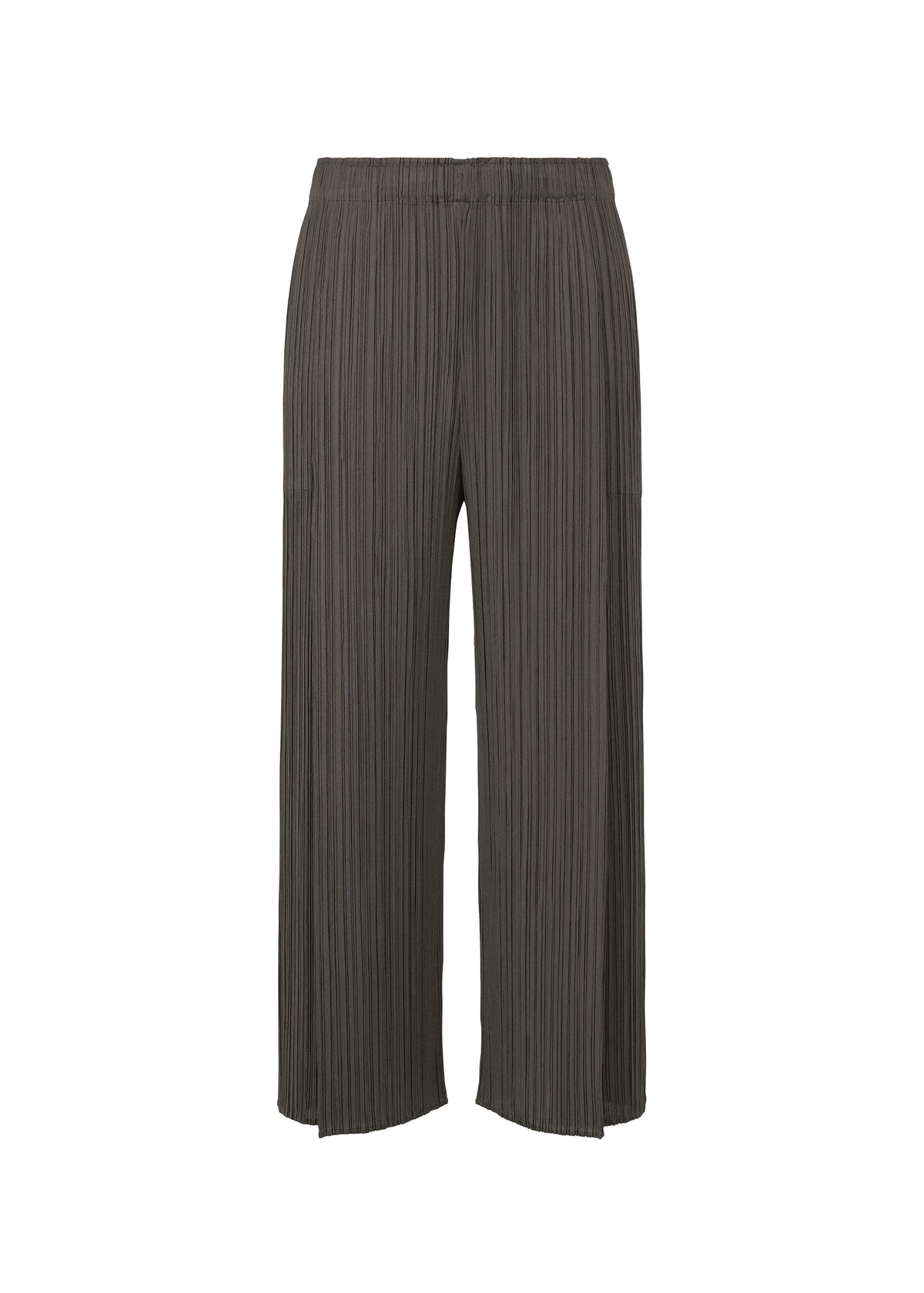 A product shot of the PLEATS PLEASE ISSEY MIYAKE MONTHLY COLORS : JUNE trousers in charcoal.