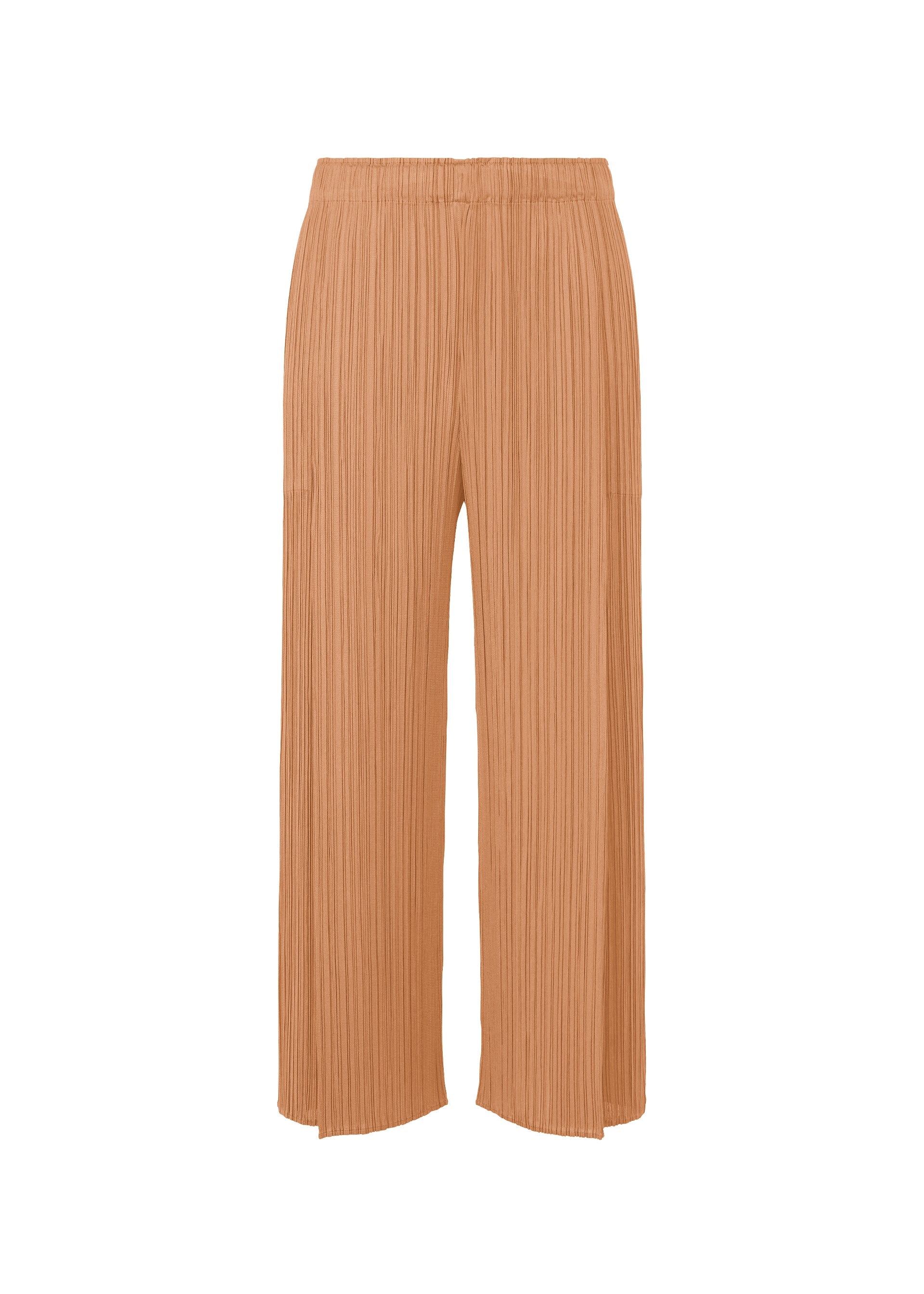A product shot of the PLEATS PLEASE ISSEY MIYAKE MONTHLY COLORS : JUNE trousers in pink beige.