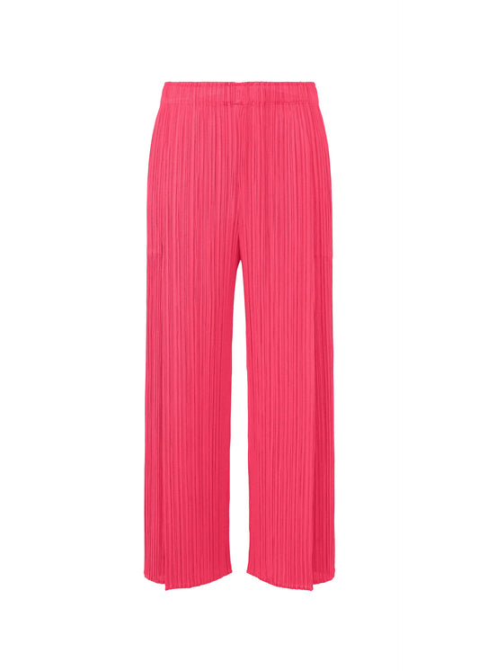 A product shot of the PLEATS PLEASE ISSEY MIYAKE MONTHLY COLORS : JUNE trousers in bright pink.