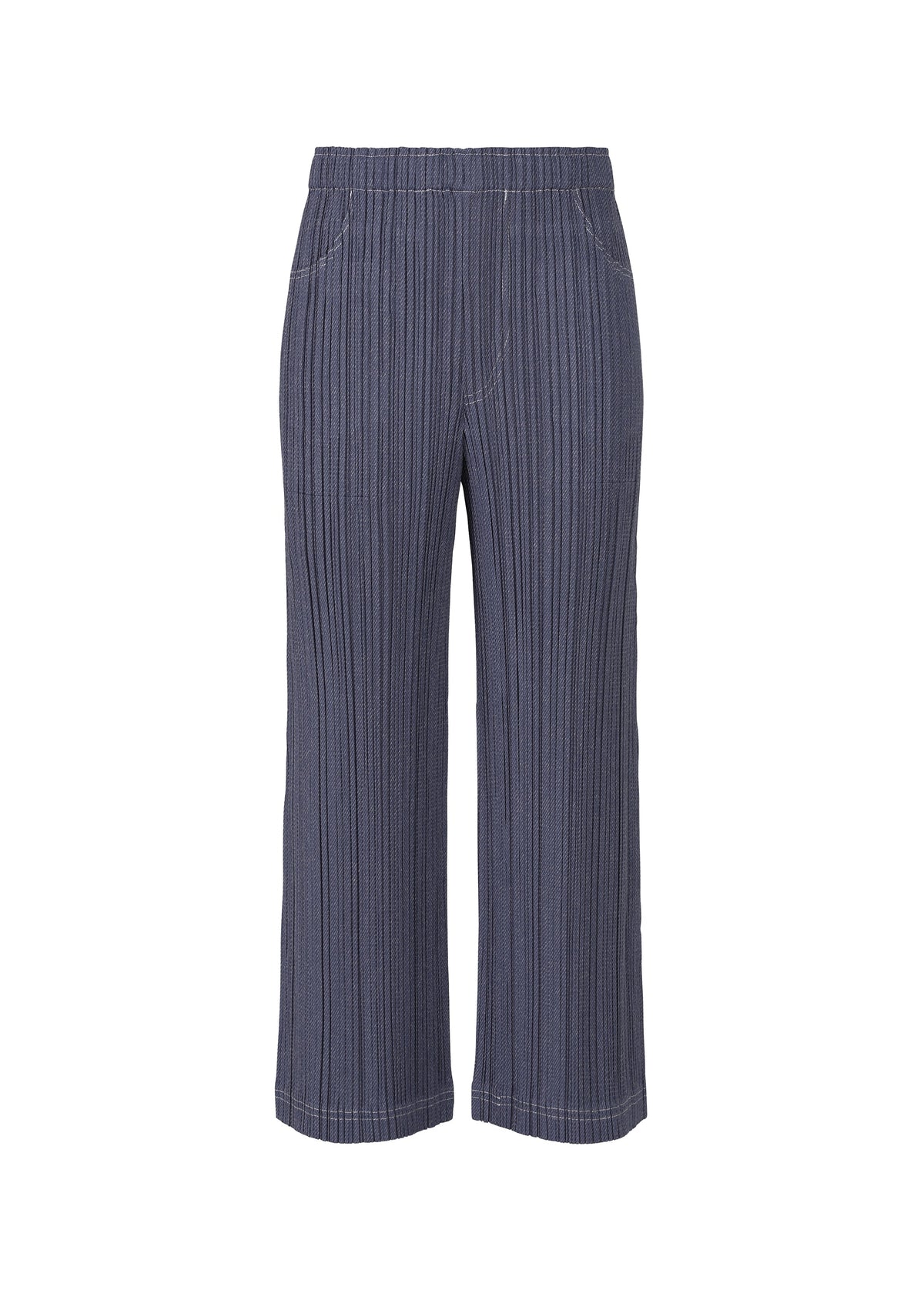 A product shot of the PLEATS PLEASE ISSEY MIYAKE COTTON DENIM trousers in navy (75).