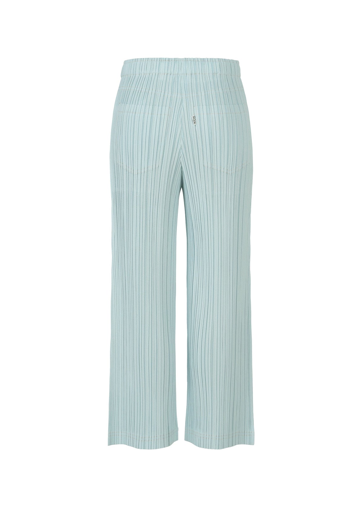 A detail shot of the PLEATS PLEASE ISSEY MIYAKE COTTON DENIM trousers.