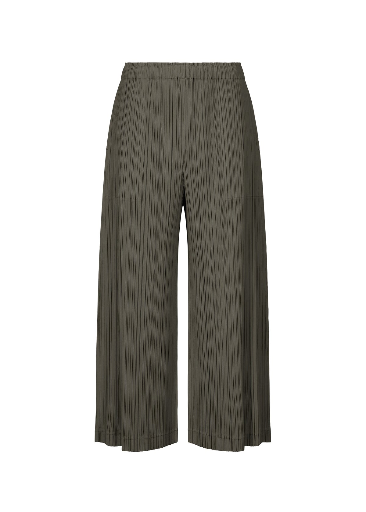 A product shot of the PLEATS PLEASE ISSEY MIYAKE OPAQUE BOTTOMS trousers in charcoal.