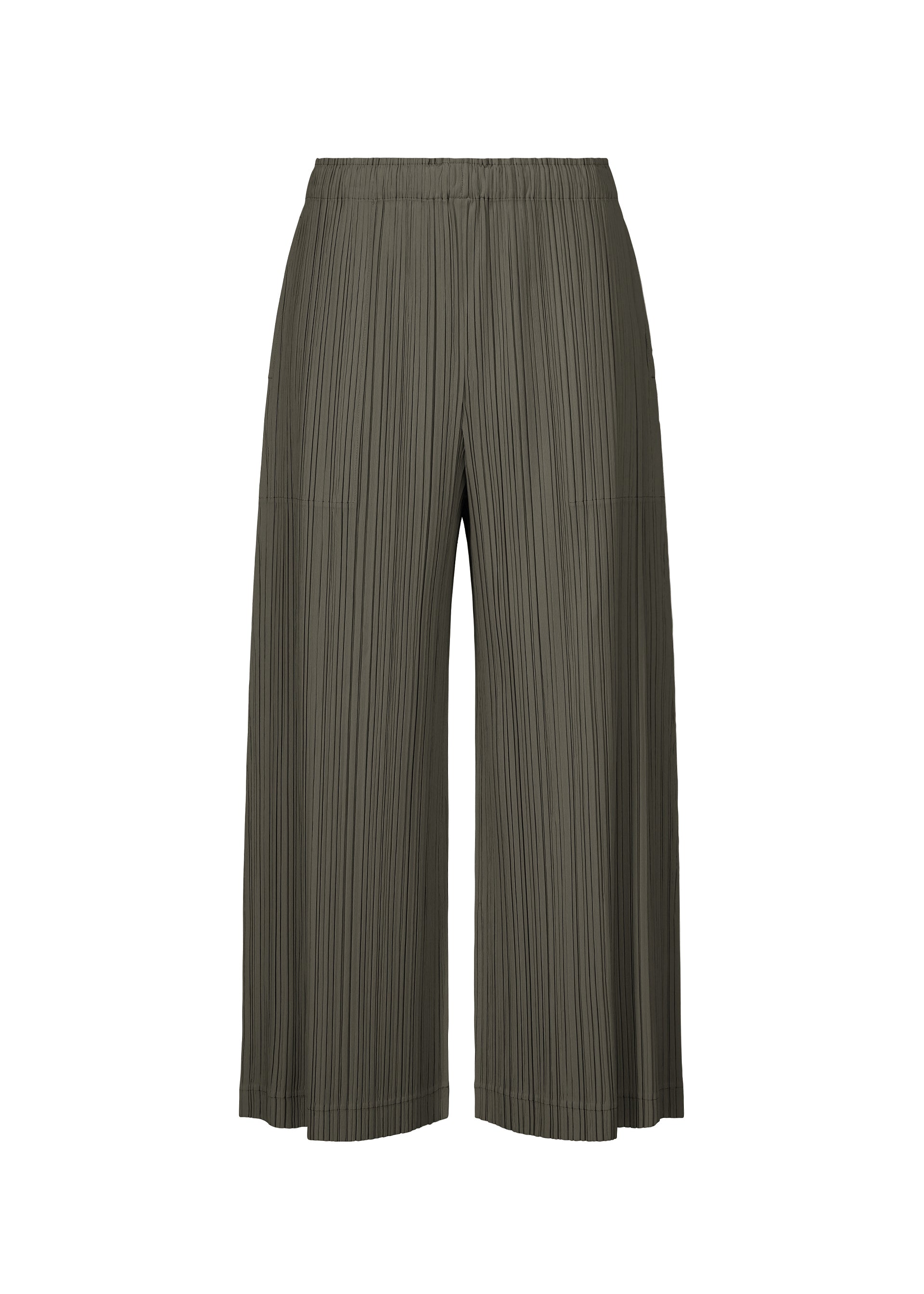 A product shot of the PLEATS PLEASE ISSEY MIYAKE OPAQUE BOTTOMS trousers in charcoal.