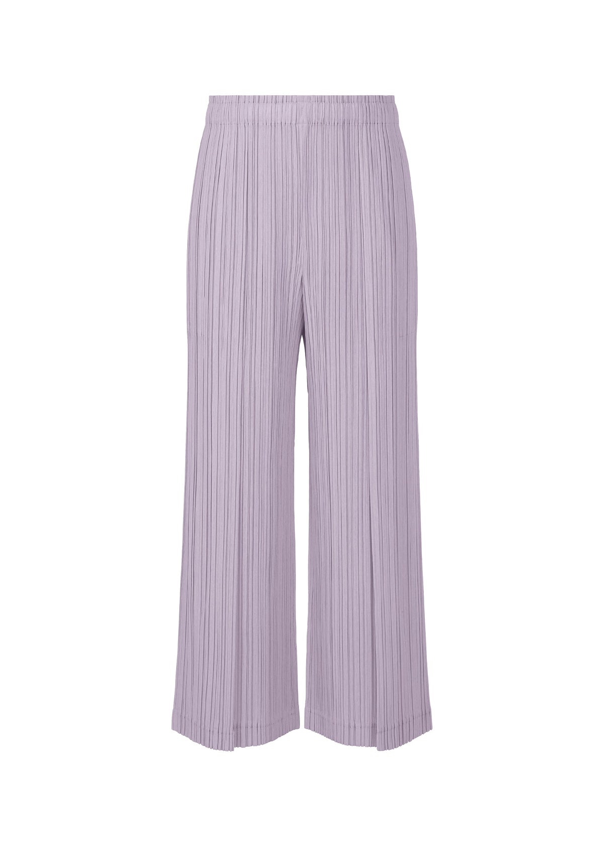 A product shot of the PLEATS PLEASE ISSEY MIYAKE RAMIE PLEATS trousers in light purple (80).