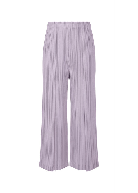 A product shot of the PLEATS PLEASE ISSEY MIYAKE RAMIE PLEATS trousers in light purple (80).
