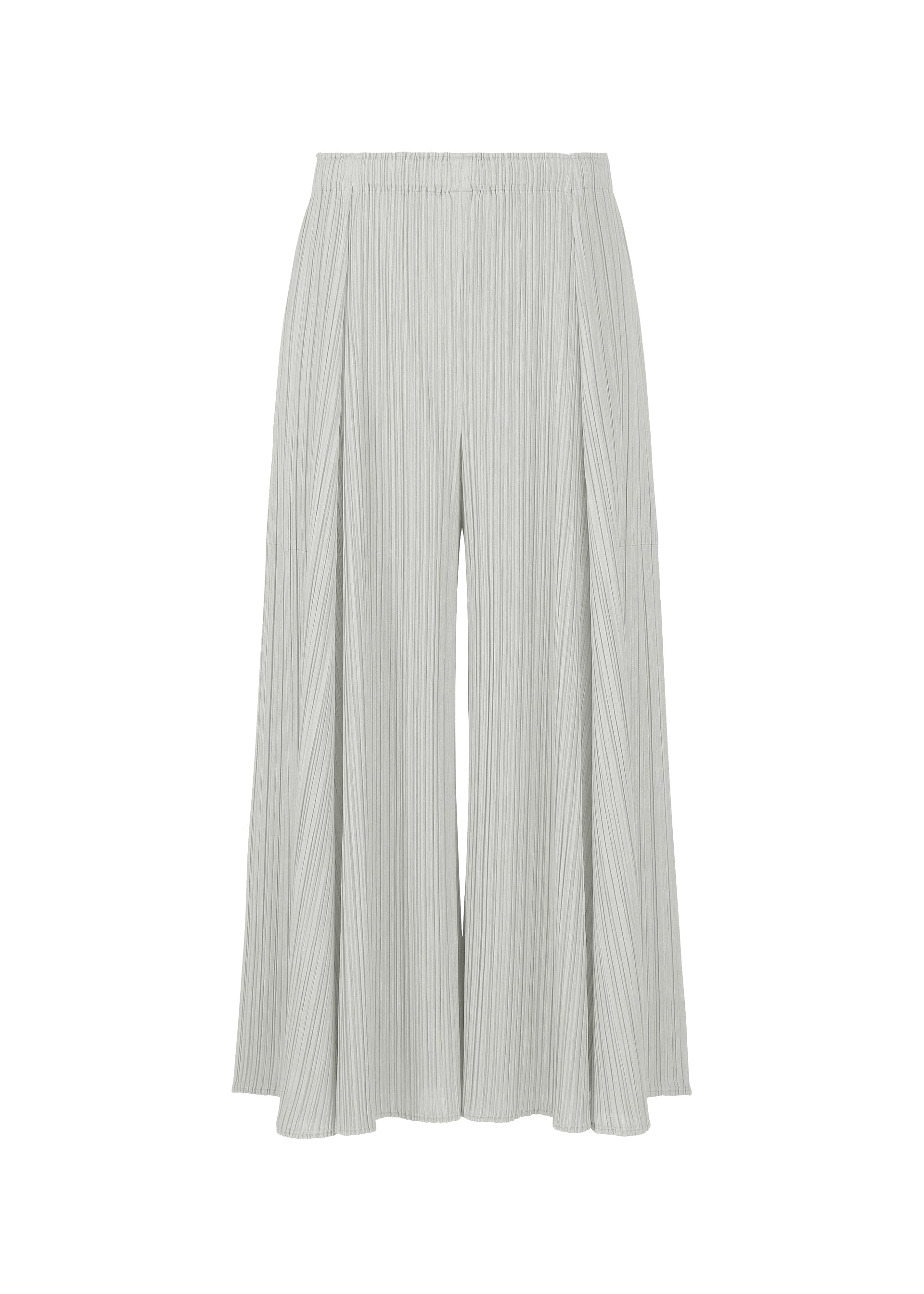 A product shot of the PLEATS PLEASE ISSEY MIYAKE MELLOW PLEATS trousers in cool grey (11).