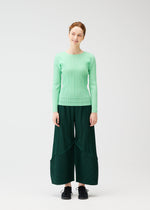 A model wears the PLEATS PLEASE ISSEY MIYAKE THICKER BOTTOMS 2 trousers.