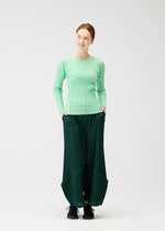 A model wears the PLEATS PLEASE ISSEY MIYAKE THICKER BOTTOMS 2 trousers.