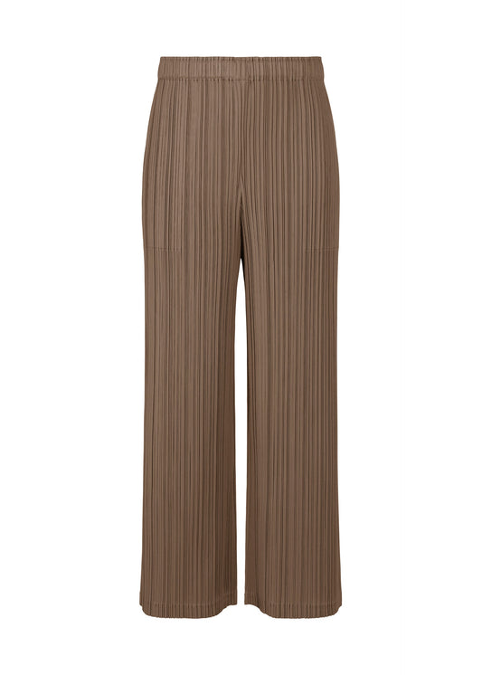 A product shot of the PLEATS PLEASE ISSEY MIYAKE LOOP BOTTOMS trousers in dark brown (45).
