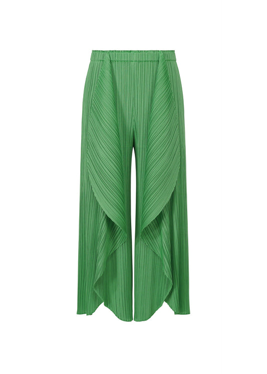 A product shot of the PLEATS PLEASE ISSEY MIYAKE LEAF trousers in grass green (63).