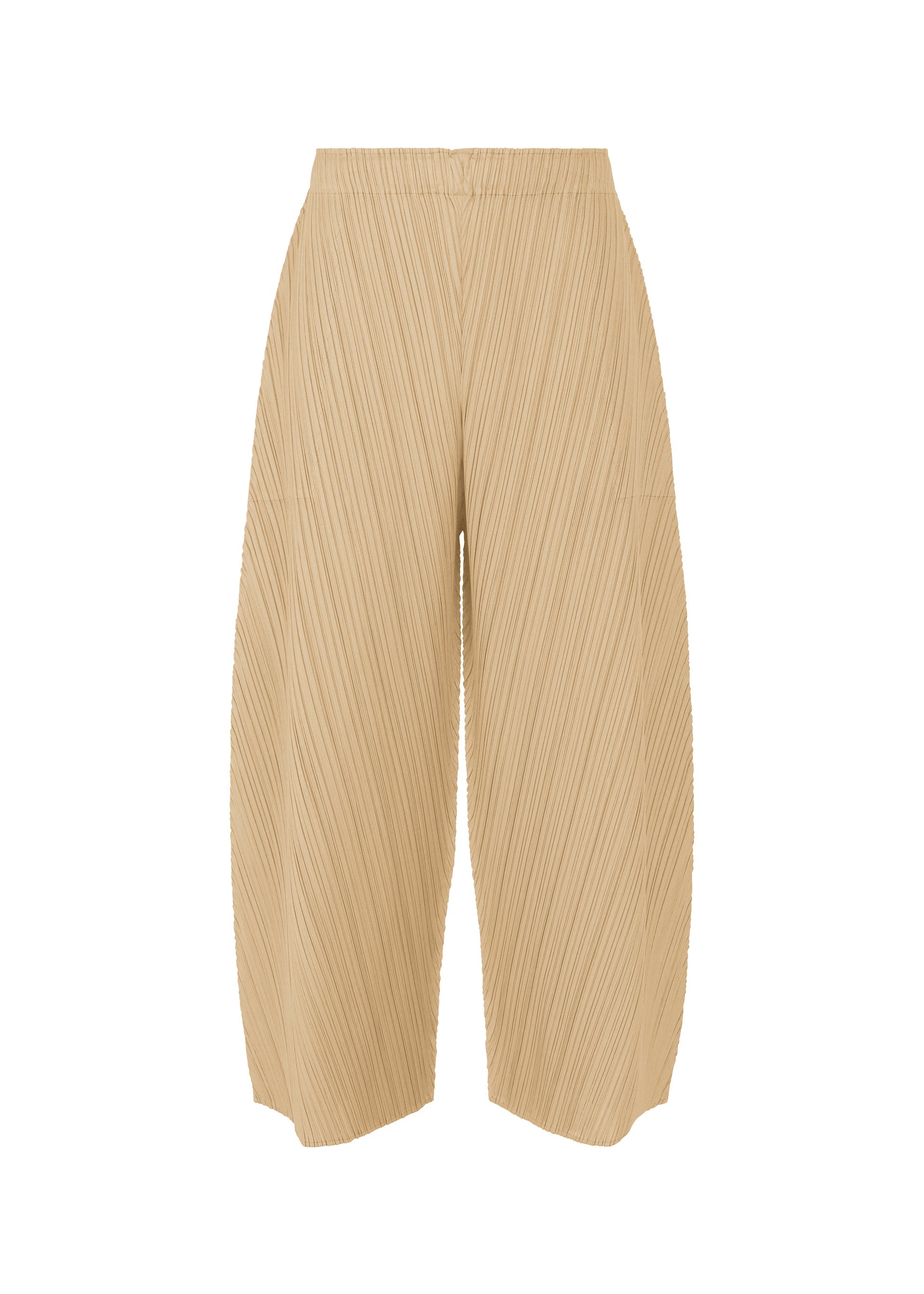 A product shot of the PLEATS PLEASE ISSEY MIYAKE COAST trousers in sand beige (43).