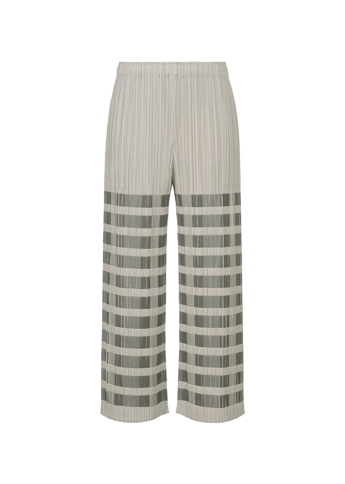 A product shot of the PLEATS PLEASE ISSEY MIYAKE BUMPY BASKET trousers in charcoal.