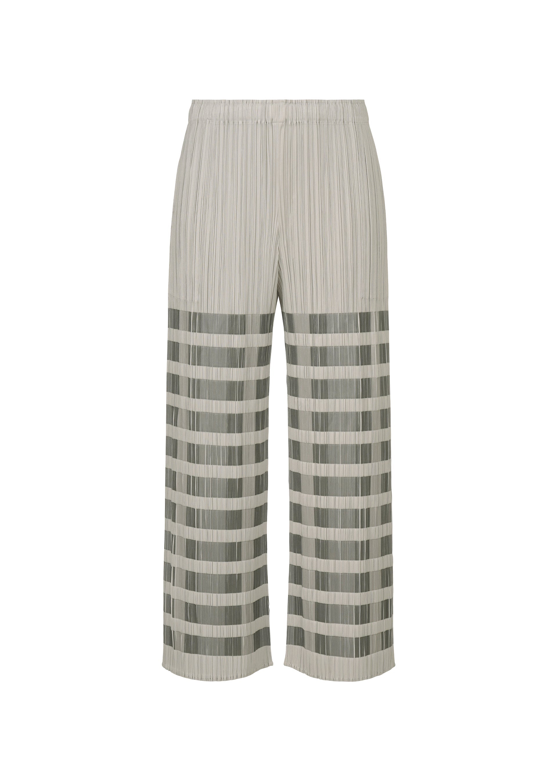 A product shot of the PLEATS PLEASE ISSEY MIYAKE BUMPY BASKET trousers in charcoal.