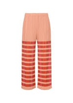 A product shot of the PLEATS PLEASE ISSEY MIYAKE BUMPY BASKET trousers in pink.