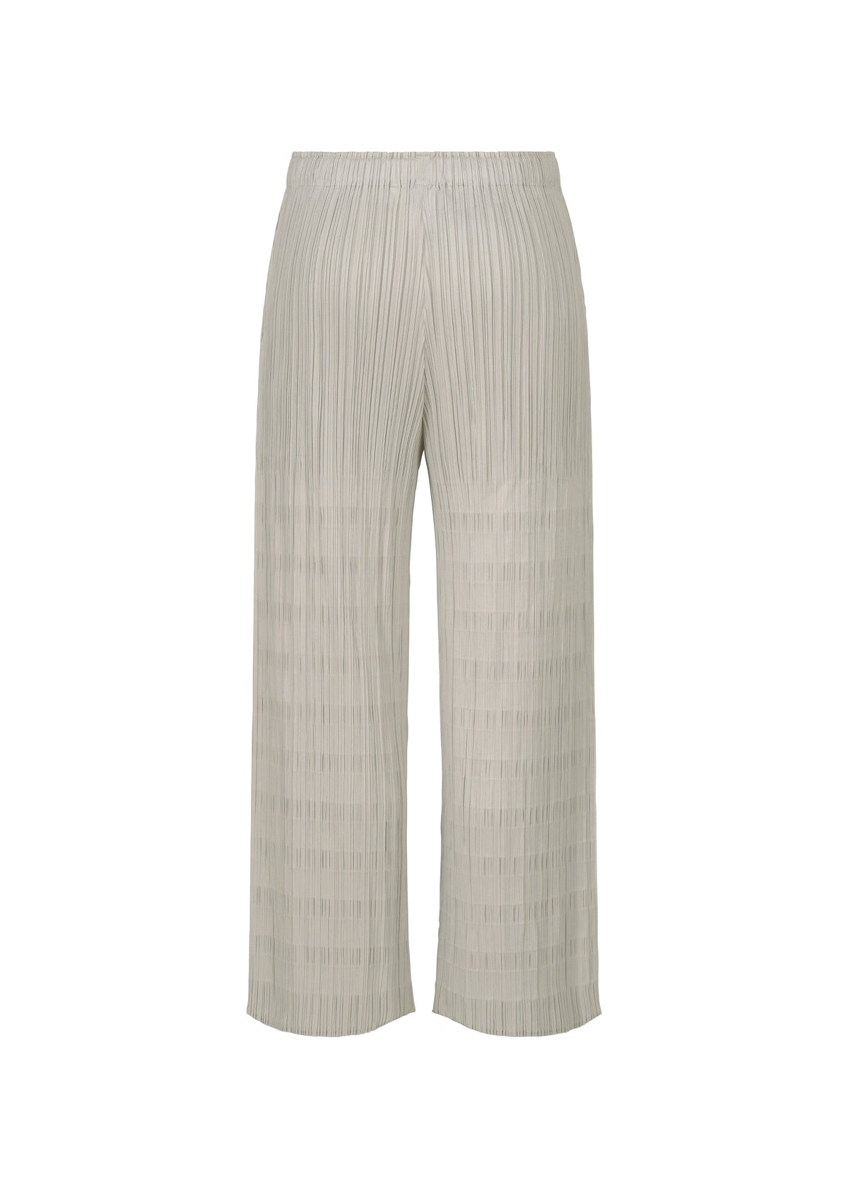 A detail shot of the PLEATS PLEASE ISSEY MIYAKE BUMPY BASKET trousers.