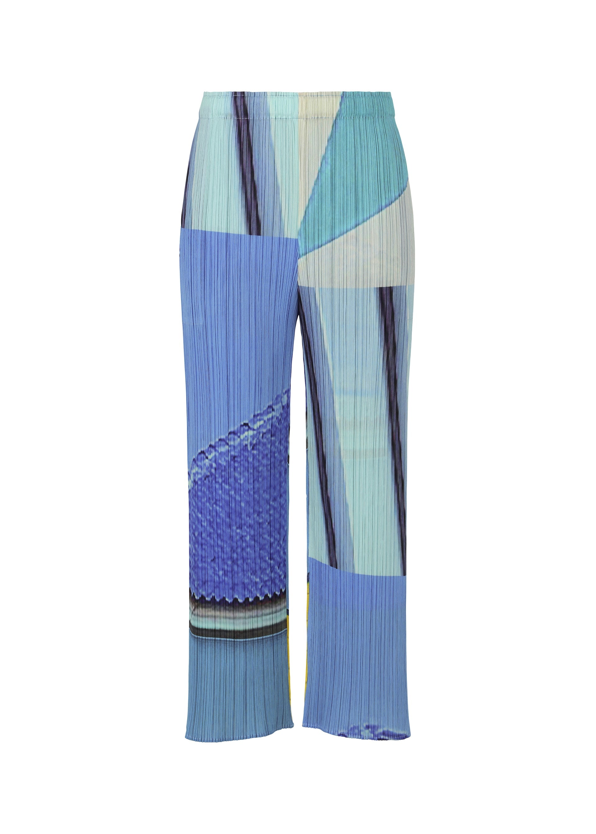 A product shot of the PLEATS PLEASE ISSEY MIYAKE CITY COLLAGE clothing in blue x yellow (07).