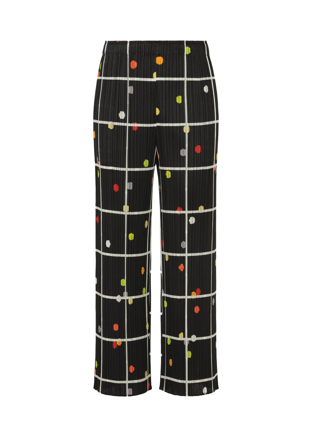 A product shot of the PLEATS PLEASE ISSEY MIYAKE CROSSING DOTS trousers in black (15).