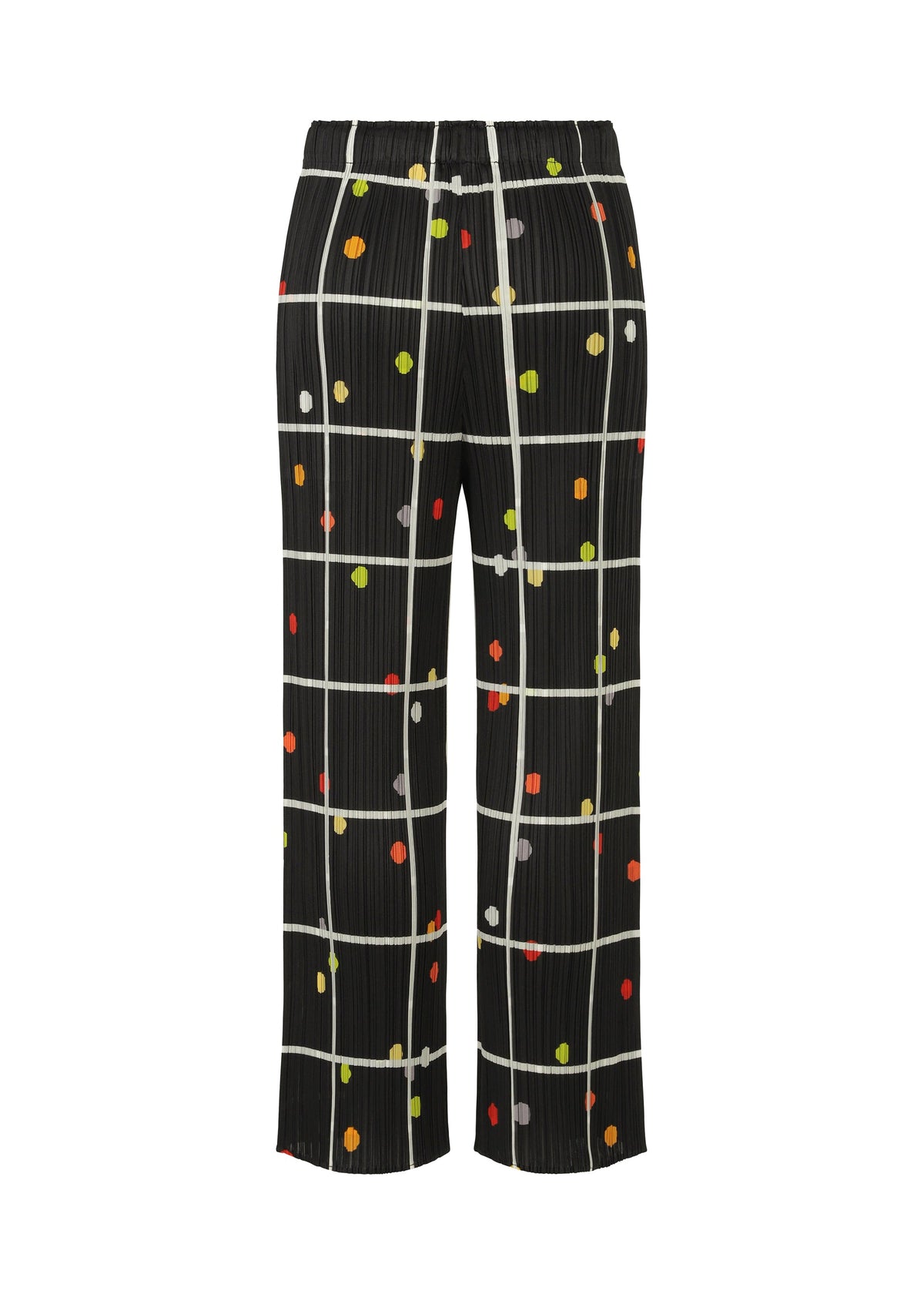 A detail shot of the PLEATS PLEASE ISSEY MIYAKE CROSSING DOTS trousers.