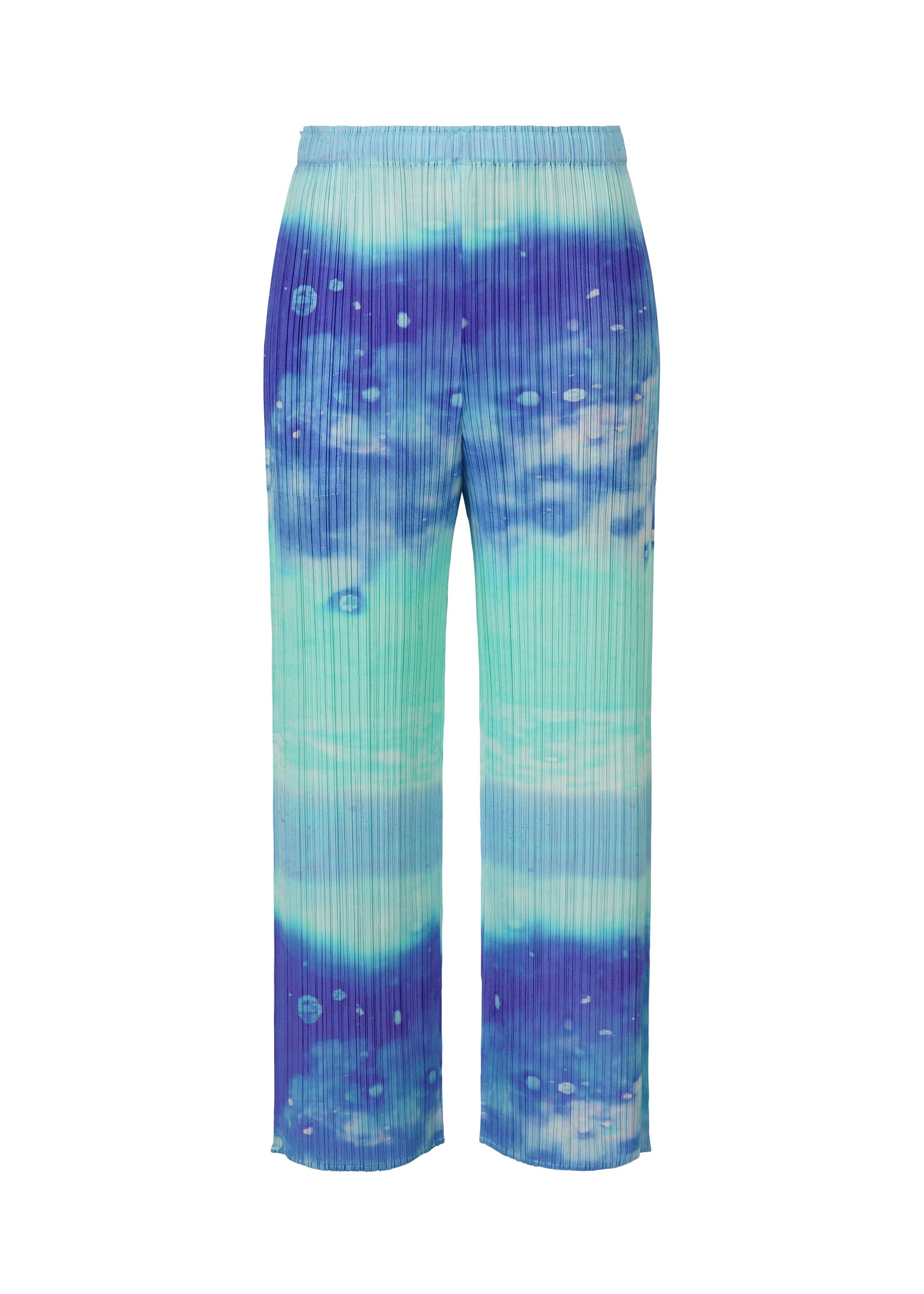 A product shot of the PLEATS PLEASE ISSEY MIYAKE SEA BUBBLE trousers in blue (72).